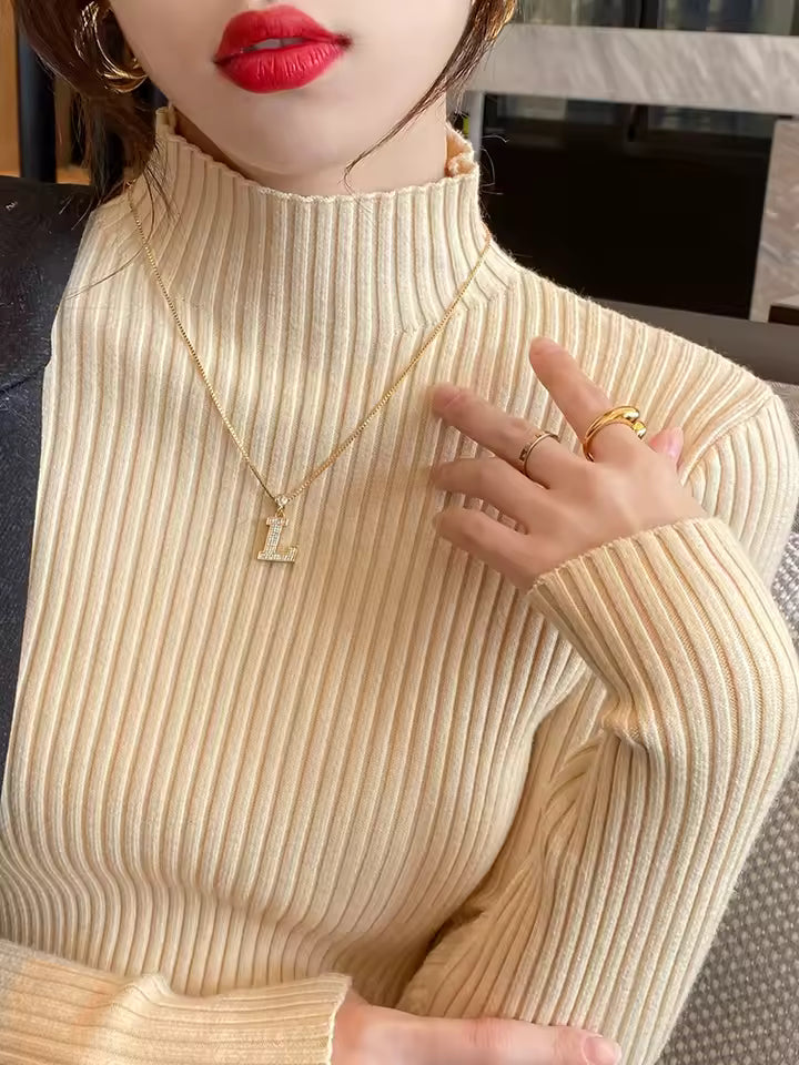 Elegant Solid Women Turtleneck Sweater