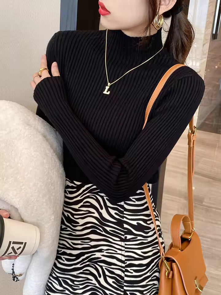 Elegant Solid Women Turtleneck Sweater