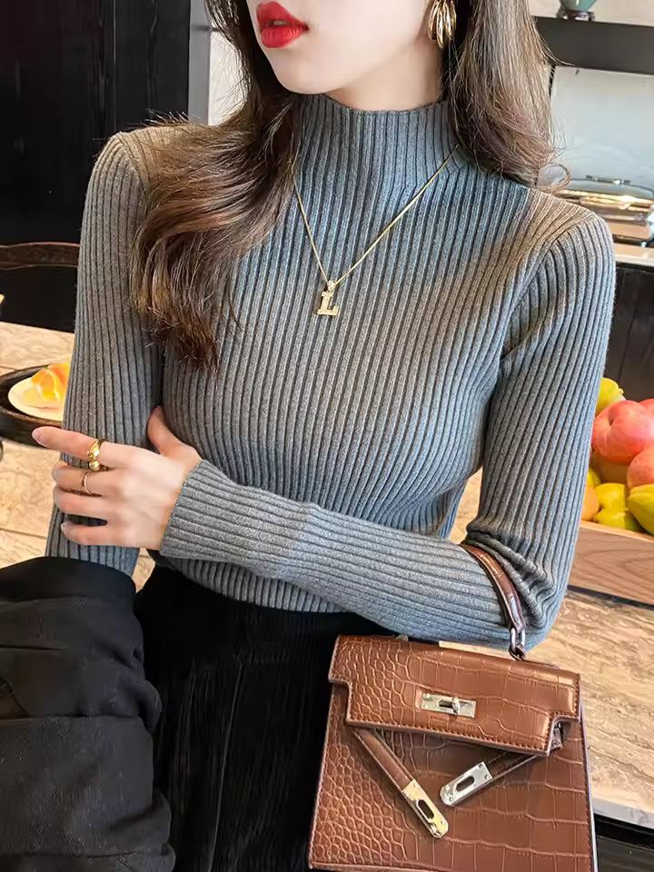 Elegant Solid Women Turtleneck Sweater