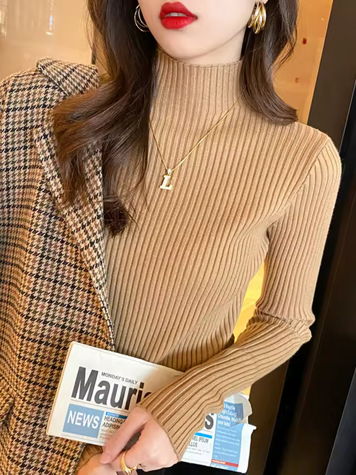 Elegant Solid Women Turtleneck Sweater