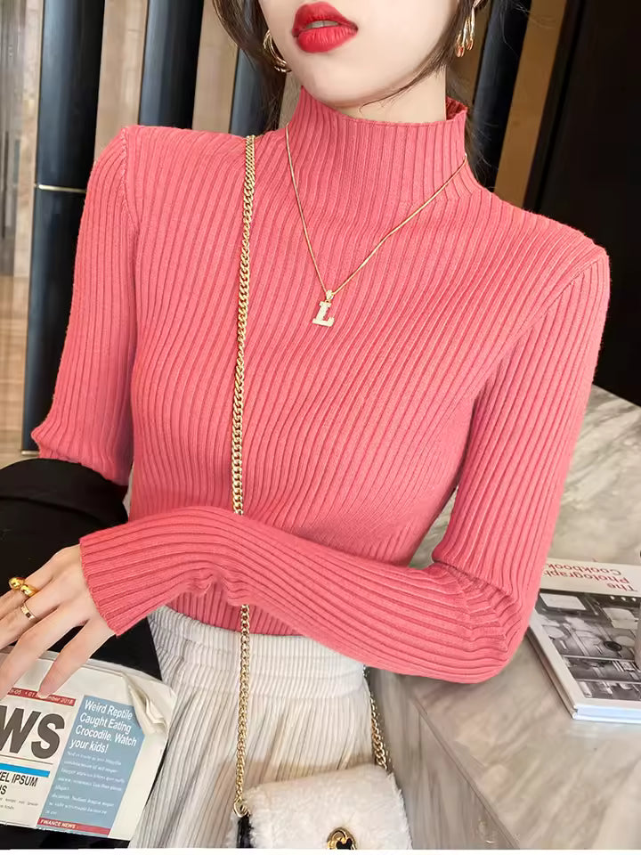 Elegant Solid Women Turtleneck Sweater